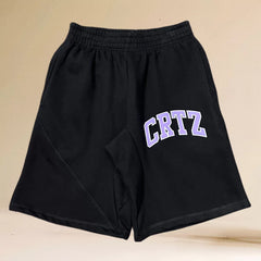 Corteiz Black & Lavender CRTZ Arch Logo Shorts