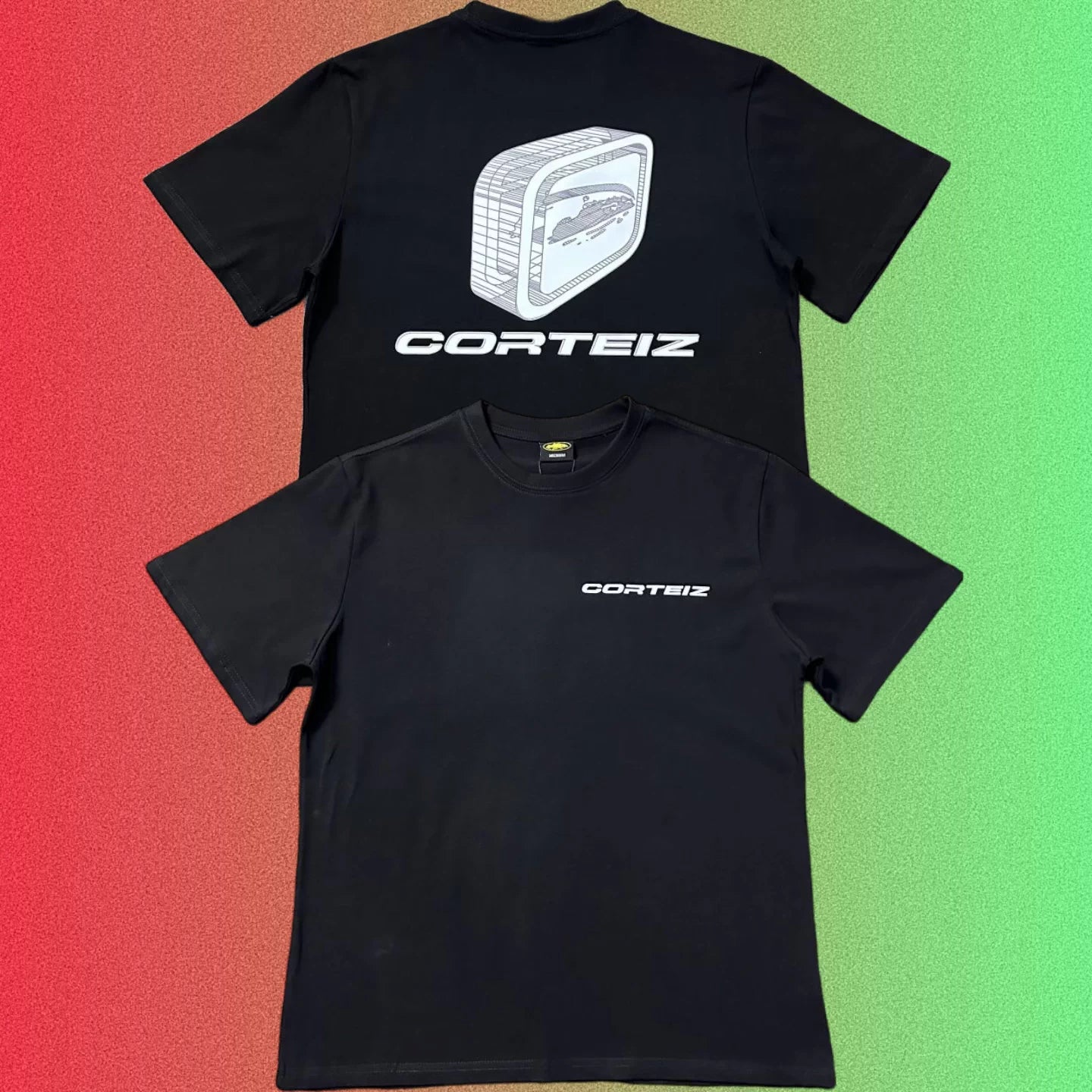 Cortiez 3D Retro Mac Computer Monitor Graphic Black T-Shirt (Front & Back Print)