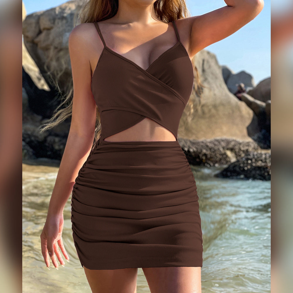 2026 New Amazon Cross border Women's Clothing European and American Cross suspender Hollow Dress