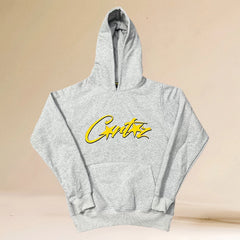 Corteiz Yellow Script Logo Heavyweight Hoodie grey
