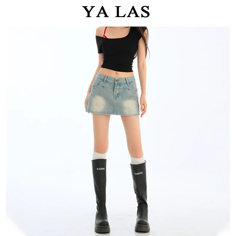 Washed blue denim skirt and pants for women in the summer of 2025, short and slim, versatile design, A-line short skirt