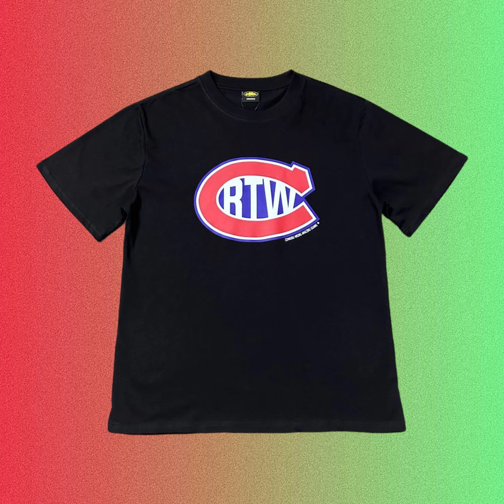 Cortiez Blue Cursive Star Script Logo Graphic Black T-Shirt