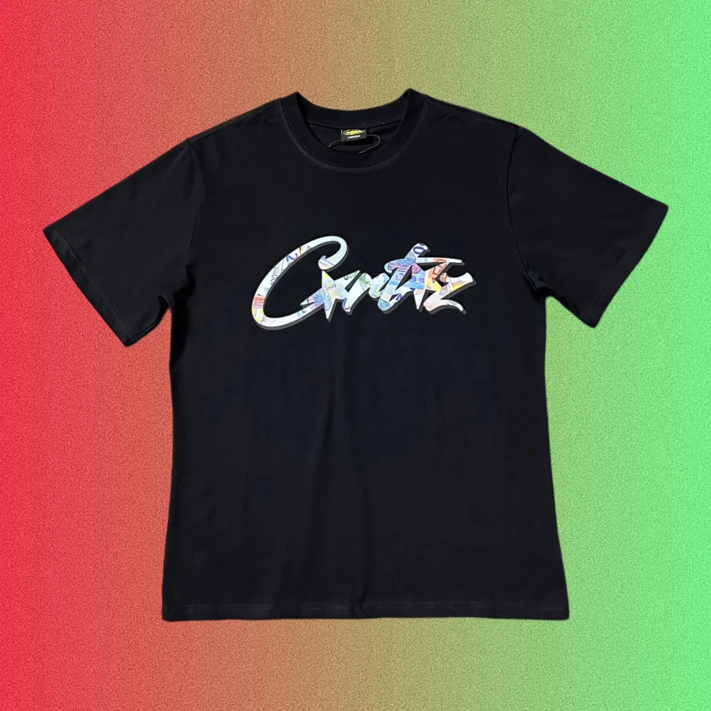 Cortiez Pink Cursive Star Script Logo Graphic Black T-Shirt