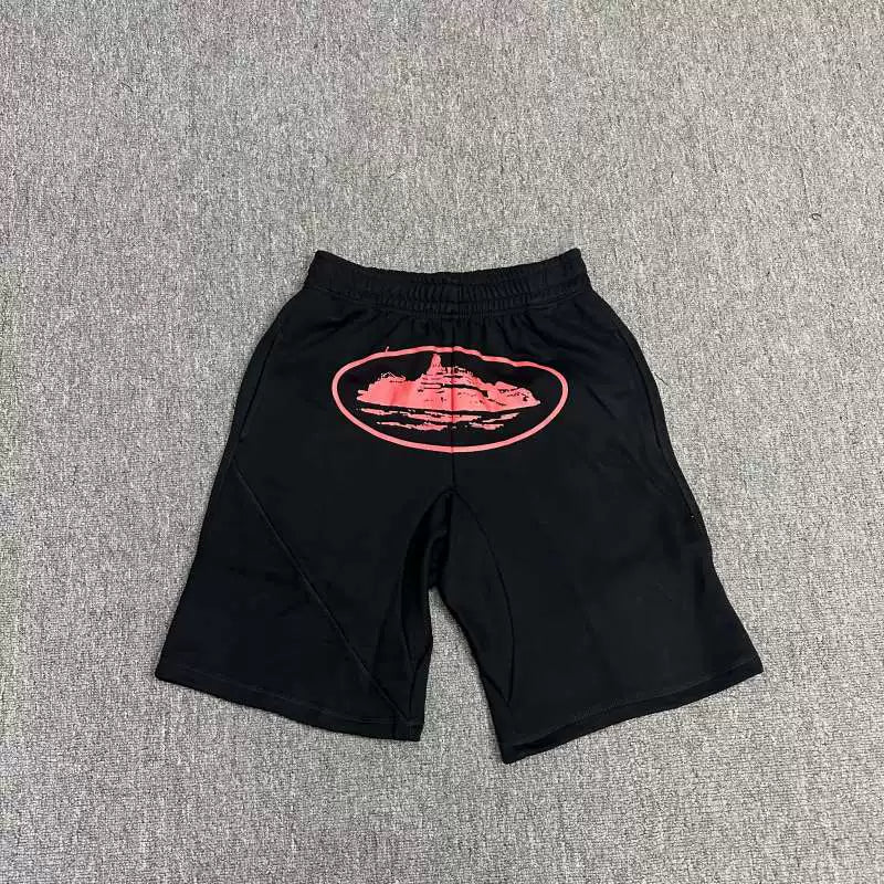 Corteiz Alcatraz Island Graphic Heavyweight Shorts Black/Red