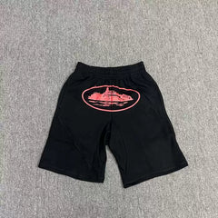 Corteiz Alcatraz Island Graphic Heavyweight Shorts Black/Red