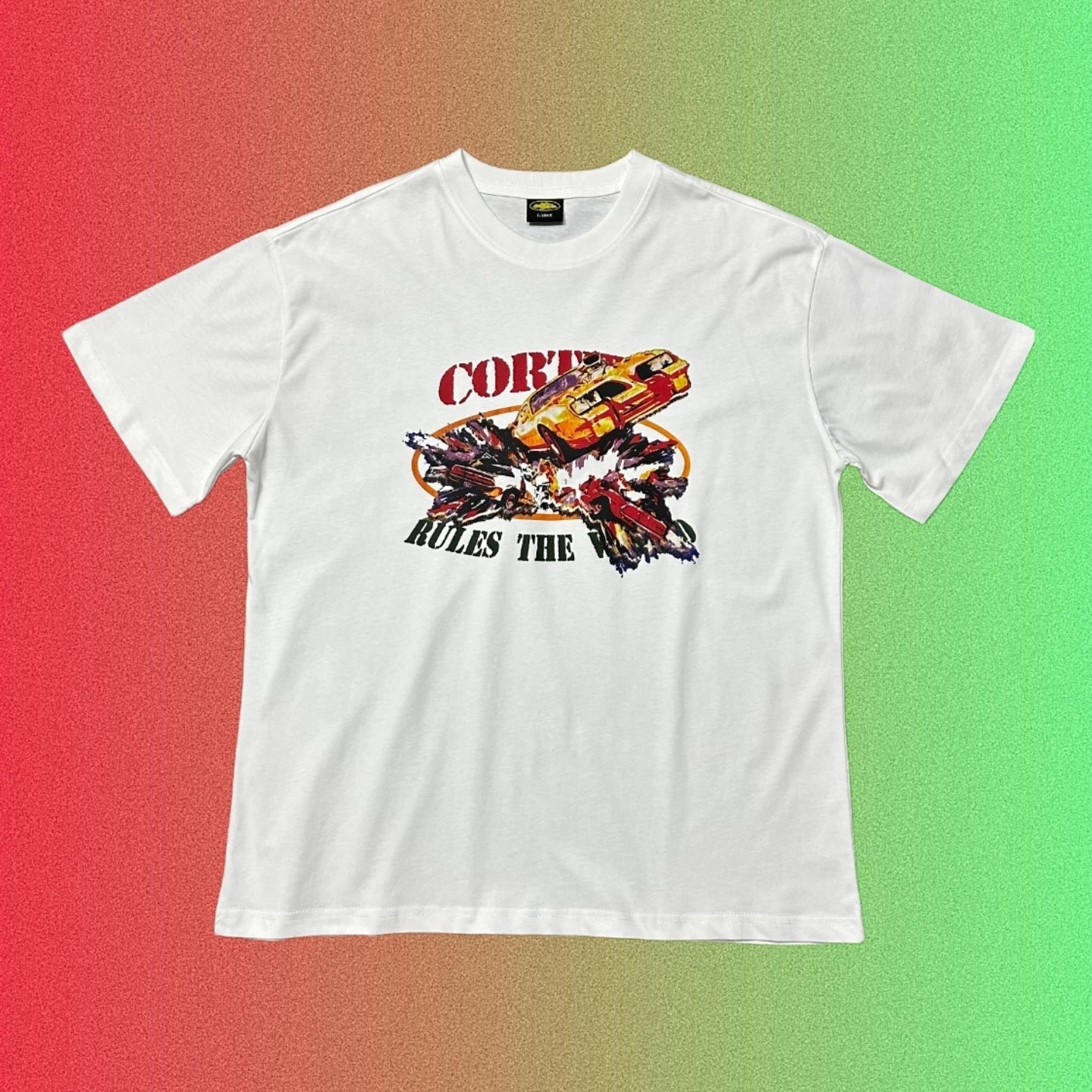 Cortiez Racing Car Crash "Rules The World" Graphic Black T-Shirt