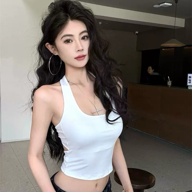 Hot girl sexy diamond chain backless hanging neck vest women's Korean version slim fit can be worn externally with camisole beautiful back pure desire sleeveless top