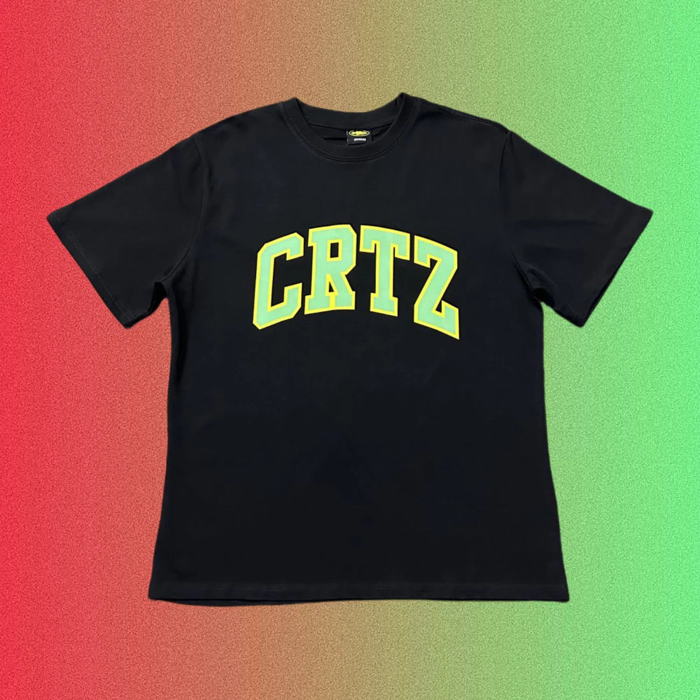 Cortiez Arch Logo Purple Typography Black T-Shirt