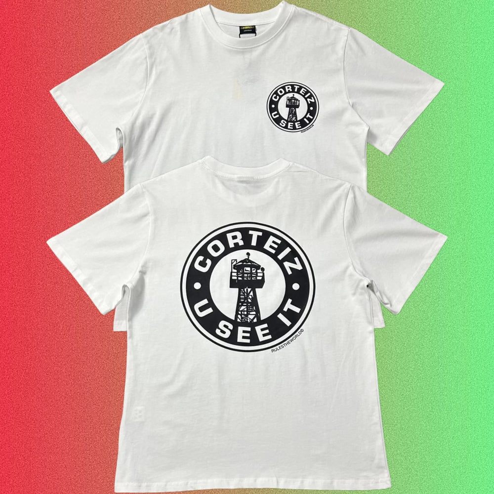 Cortiez U See It Yellow Round Logo Graphic Black T-Shirt (Front & Back Print)