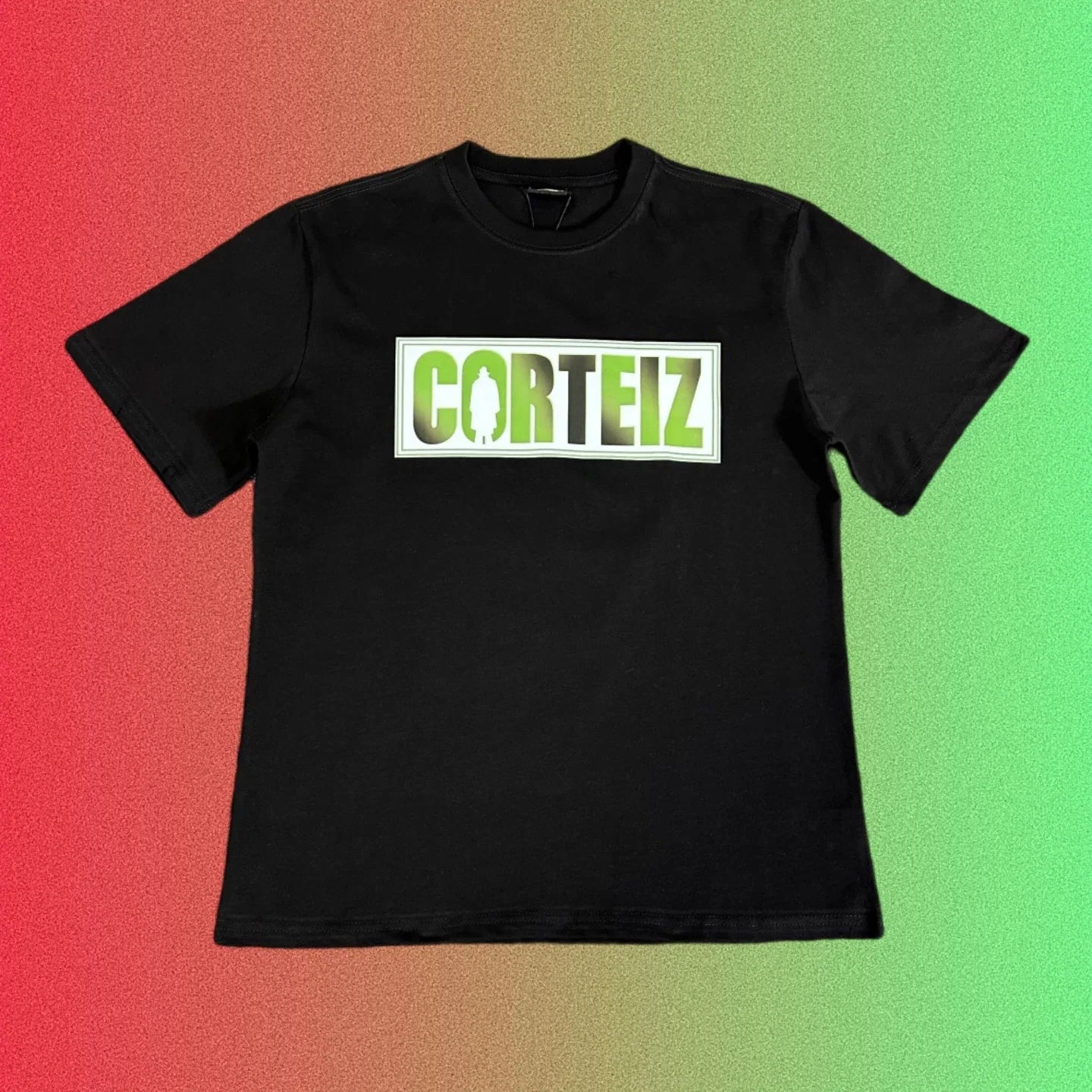 Cortiez Box Logo Green Gradient Black T-Shirt