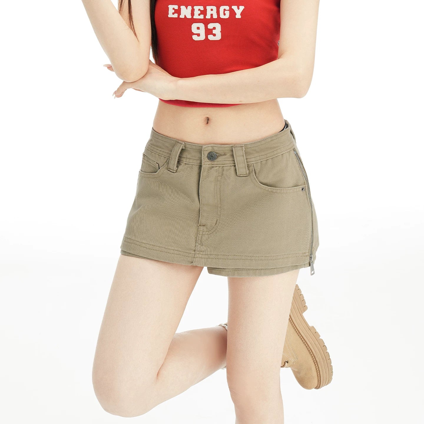 Card green denim skirt for women, 2026 summer new style, loose fit, slim and petite figure, A-line hip hugging spicy girl skirt pants