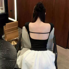 Foreign trade pure desire style spicy girl backless short sleeved t-shirt women's pure cotton lace sweet short style unique exposed navel short top ins