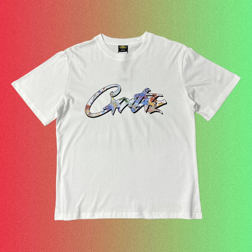 Cortiez Pink Cursive Star Script Logo Graphic Black T-Shirt