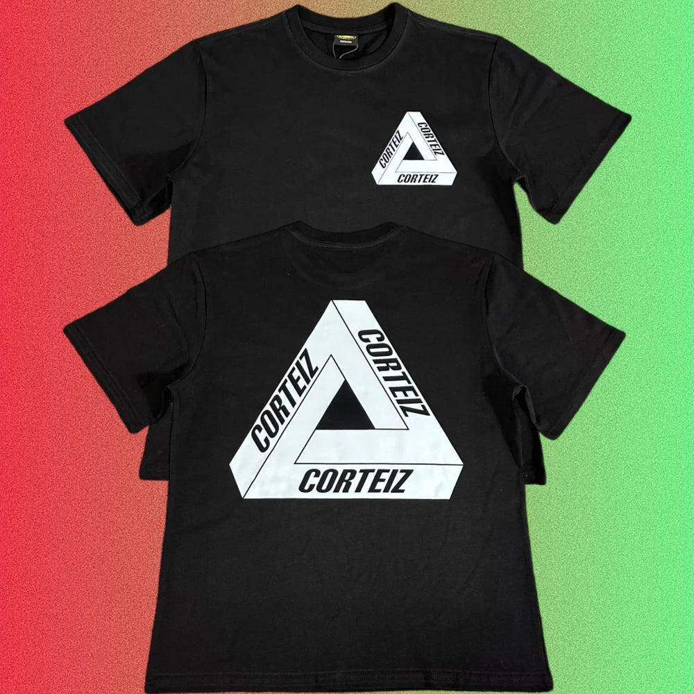 Cortiez Penrose Triangle Logo Black T-Shirt (Front & Back Print)
