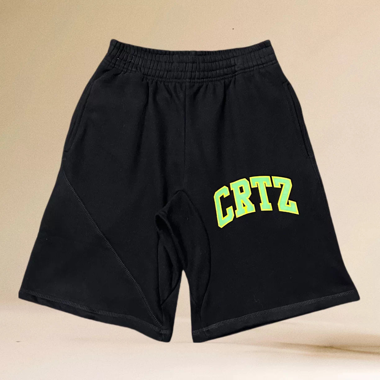 Corteiz Black & Neon Green CRTZ Arch Logo Shorts