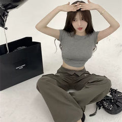 American style spicy girl style black short sleeved T-shirt women's summer backless hollow lace up sexy slim fit niche chic top
