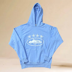 Corteiz Light Blue & White 5-Star Alcatraz Island Logo Hoodie