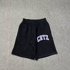Corteiz Collegiate Arc Logo Heavyweight Shorts - Black puple