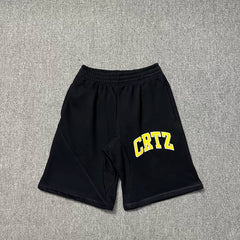 Corteiz Collegiate Arc Logo Heavyweight Shorts - Black yellow