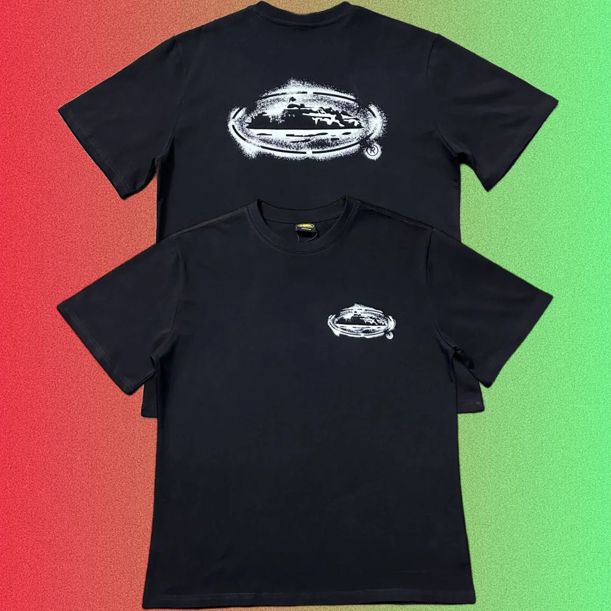 Cortiez Distressed Brush Island Logo Graphic Black T-Shirt (Front & Back Print)