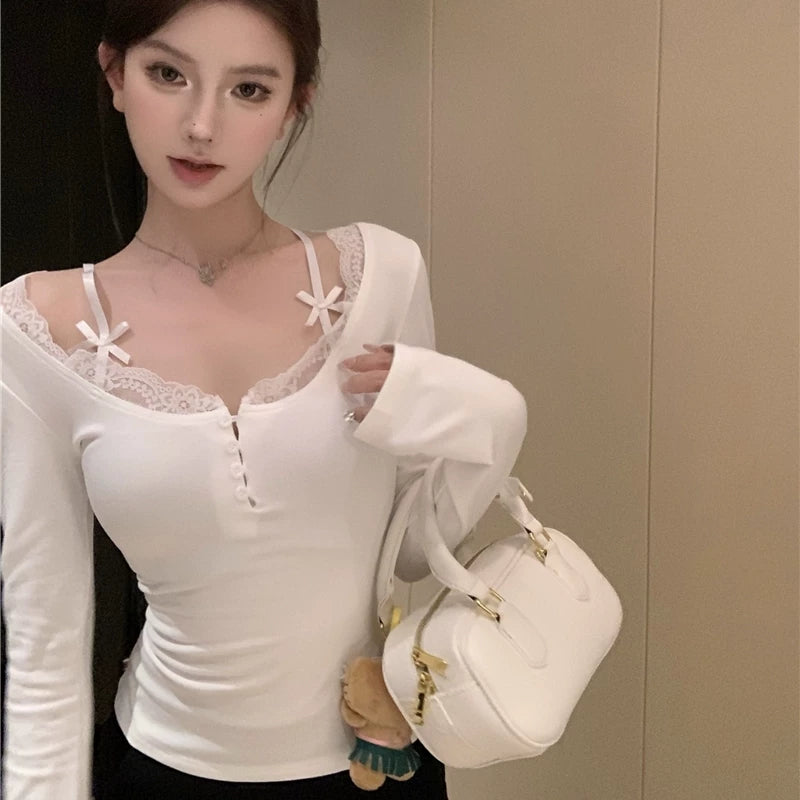 Foreign trade new pure desire style unique and beautiful camisole bottom shirt Spring and Autumn thin cotton t-shirt women's long sleeved ins top