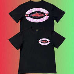 Cortiez "Fuck Around And Find Out" Pink Oval Ship Logo Graphic Black T-Shirt (Front & Back Print)