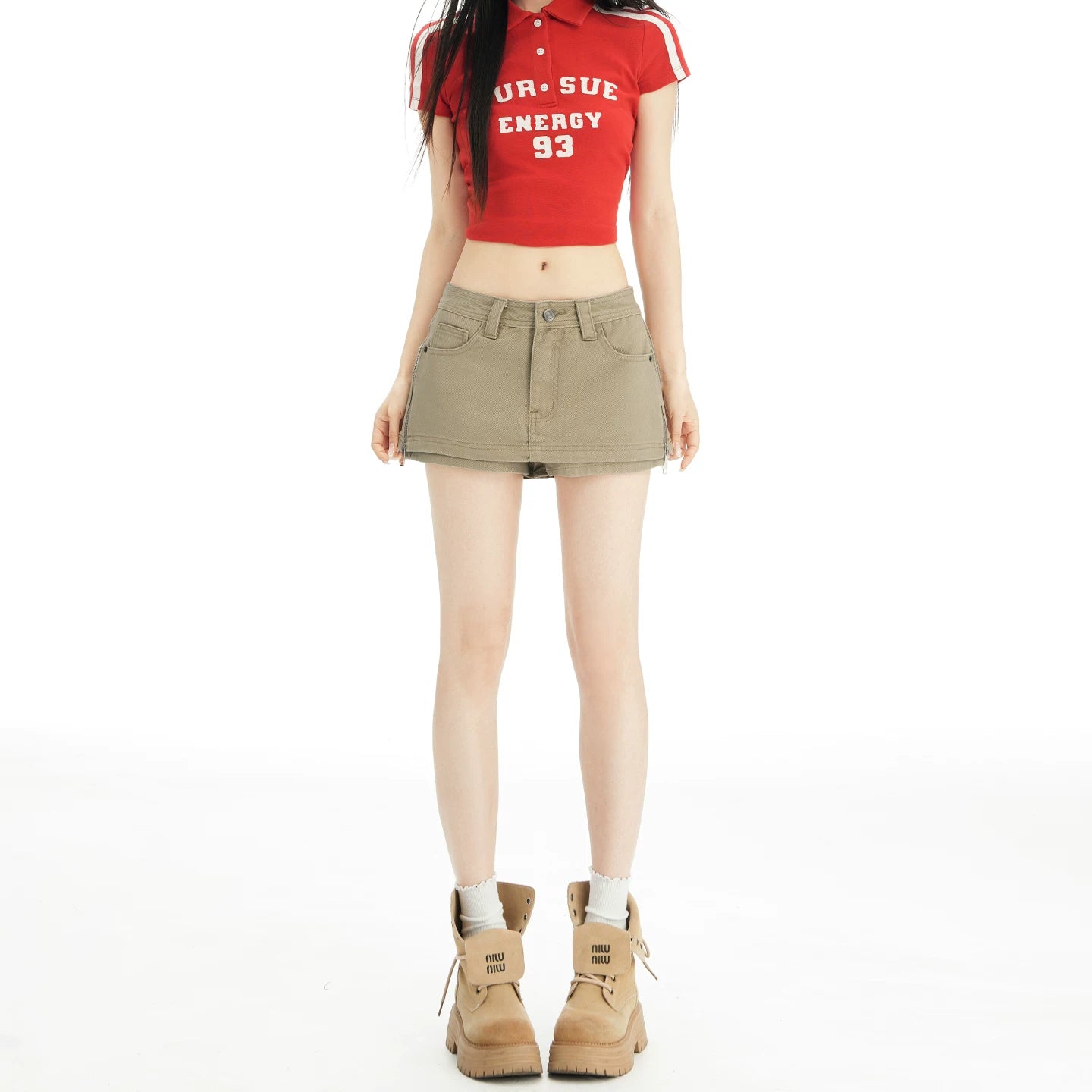 Card green denim skirt for women, 2026 summer new style, loose fit, slim and petite figure, A-line hip hugging spicy girl skirt pants