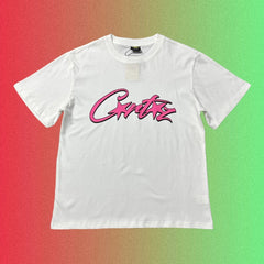 Cortiez Pink Cursive Star Script Logo Graphic Black T-Shirt