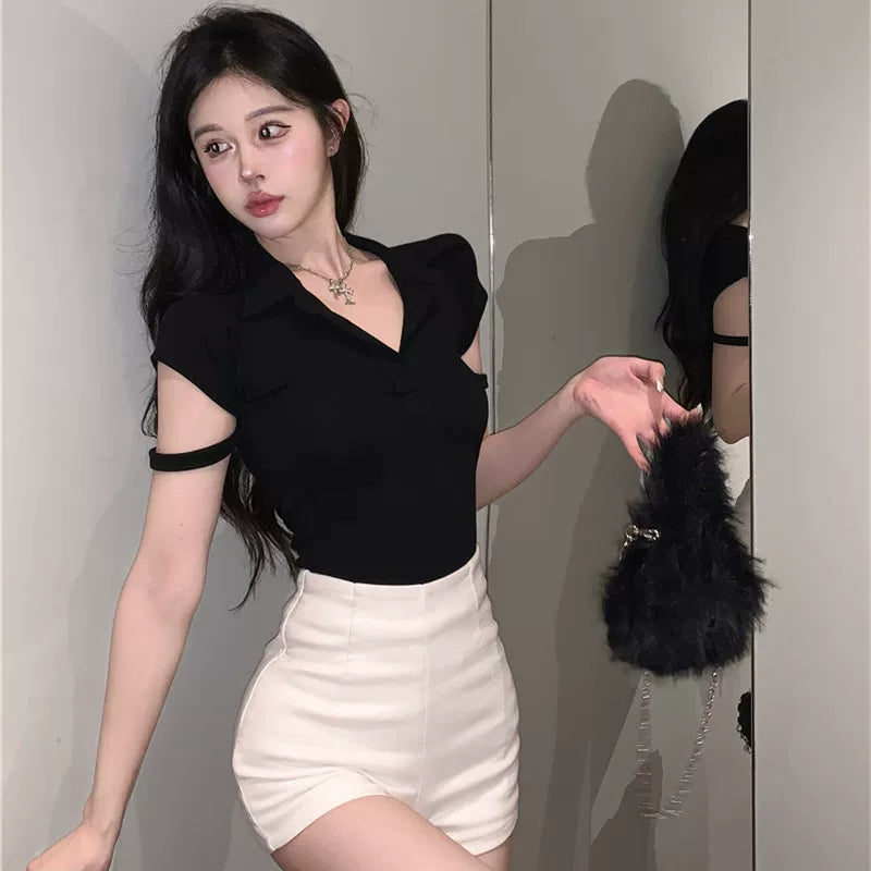 Foreign trade polo shirt short sleeved t-shirt women's new summer slim fit pure desire style spicy girl pure cotton short style ins chic top